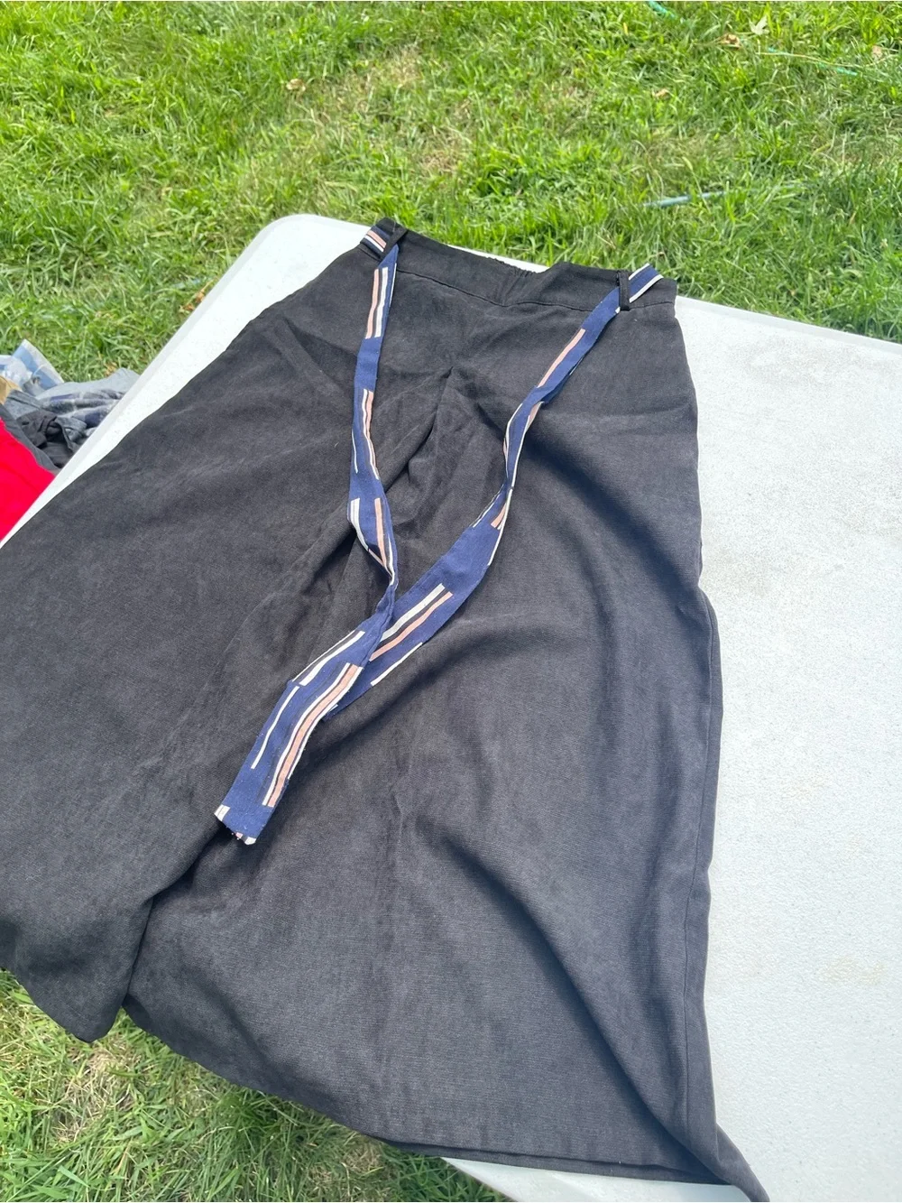 Black Casual Pants with Navy Striped Suspenders